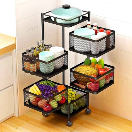 5 Layer 360 degree rotating vegetable shelf Kitchen storage rack. (Square Shape)