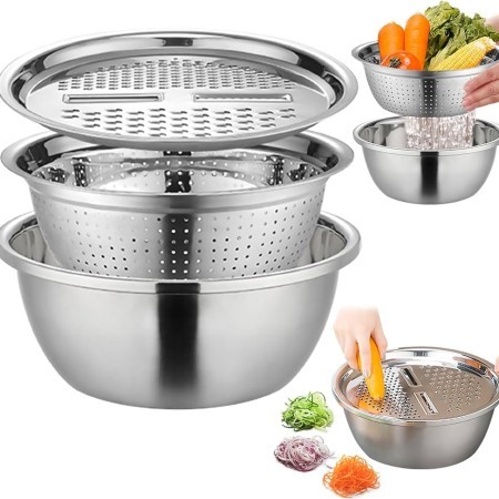 3 in 1 Stainless Steel Multifunction Bowl Set