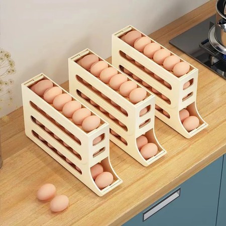 4 Layer Large Capacity Auto Eggs Rolling Shelf Fridge Egg Storage Box Rack Egg Dispenser for Home Kitchen Organizer