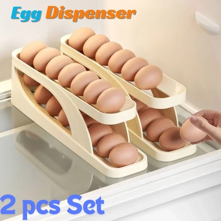 2 Layer (2 Pices) Large Capacity Auto Eggs Rolling Shelf Fridge Egg Storage Box Rack Egg Dispenser for Home Kitchen Organizer